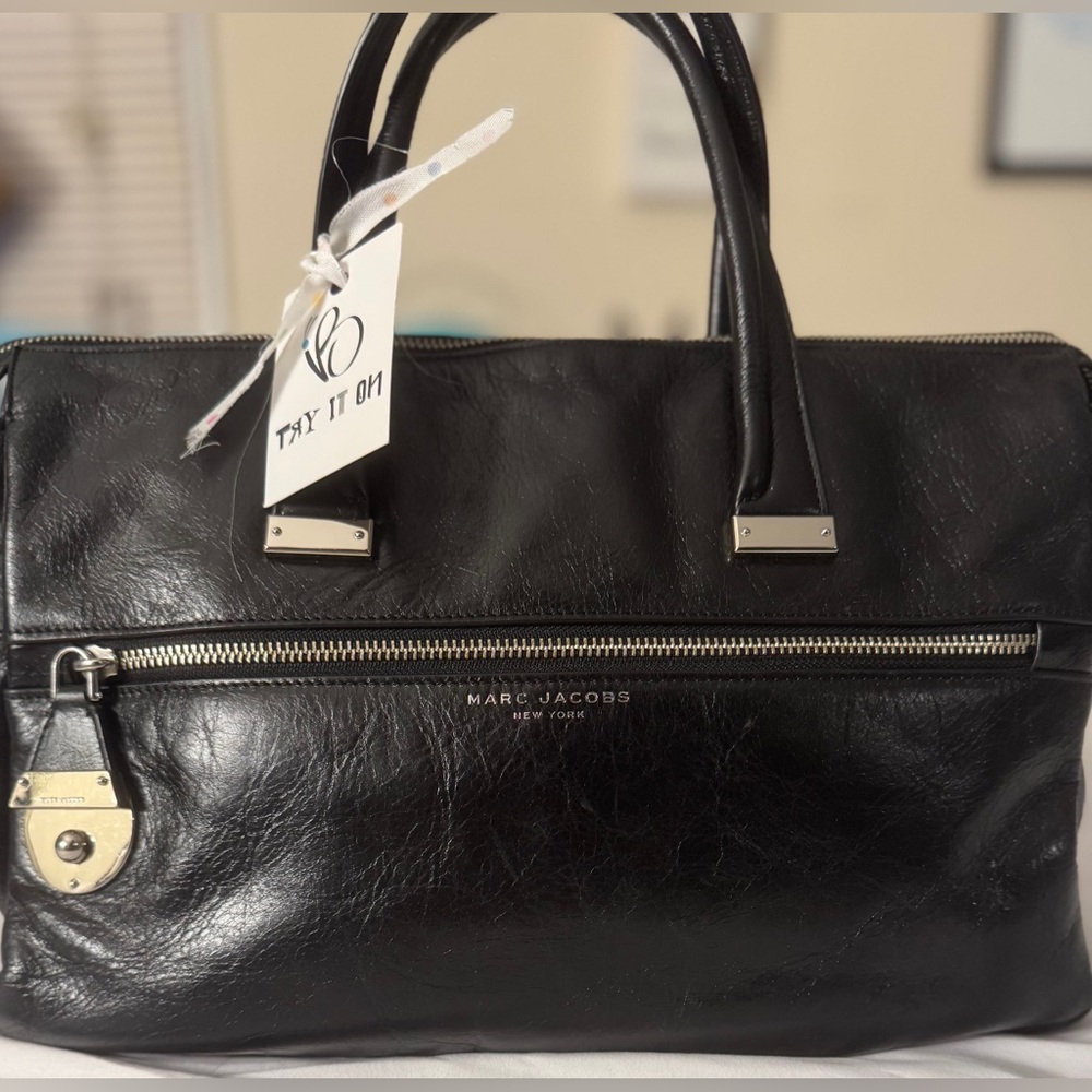 Marc Jacobs Black Leather Satchel with Silver Details